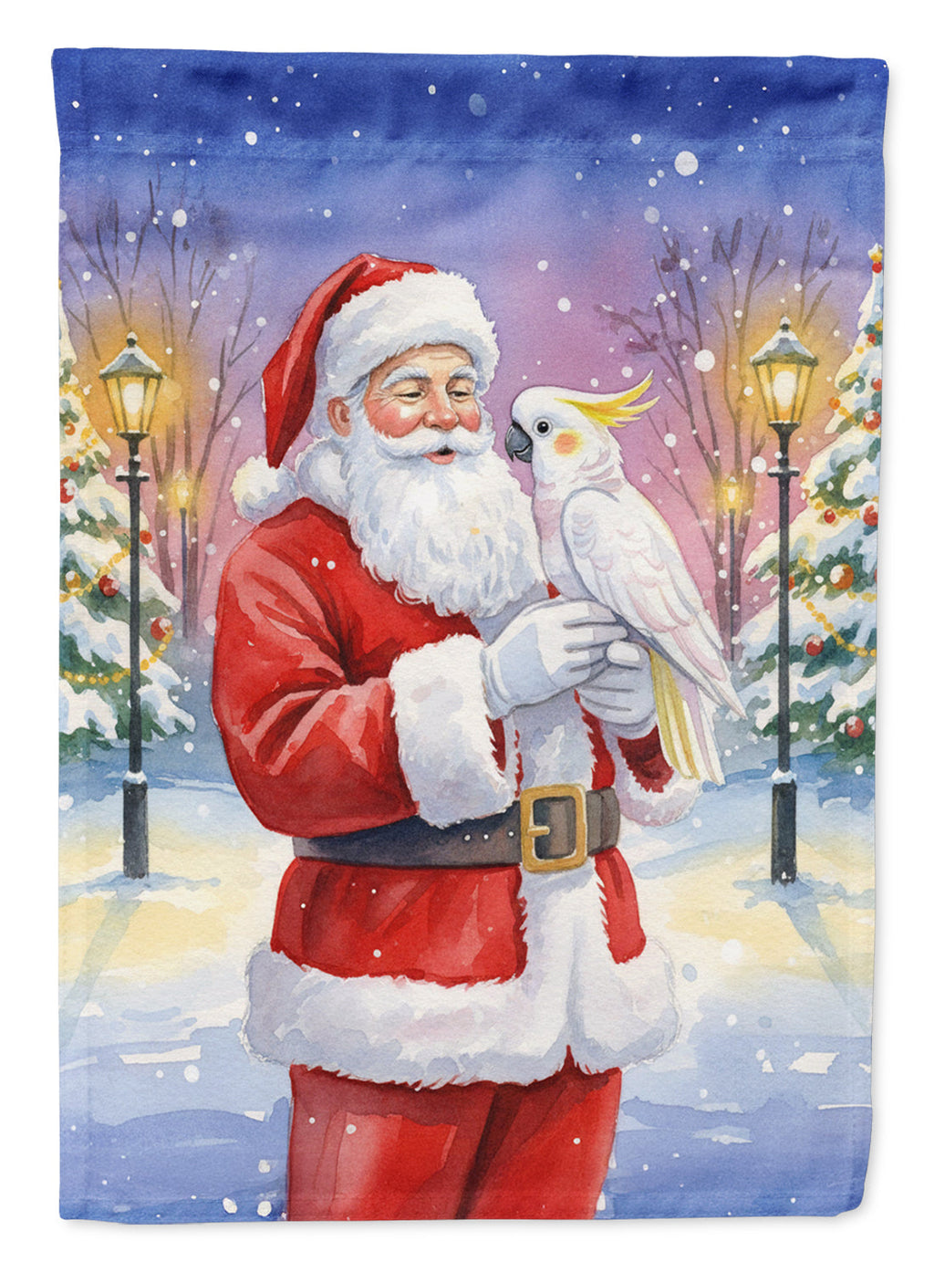 Cockatoo with Santa Claus House Flag 28x40 Porch Sleeve Pole Decorative Outside Yard Banner Artwork Wall Hanging, Polyester