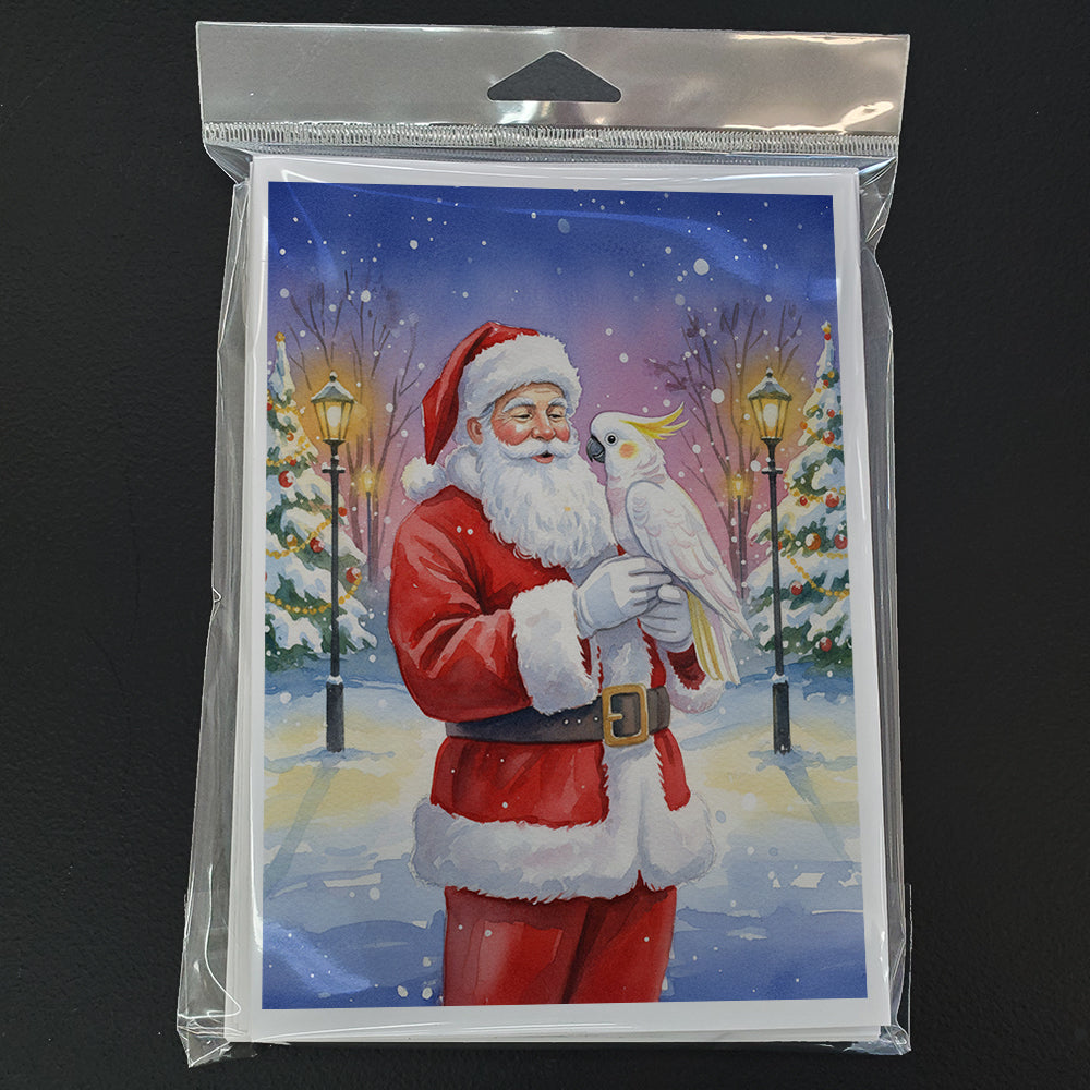 Cockatoo with Santa Claus Greeting Cards Pack of 8 Blank Cards with Envelopes Whimsical A7 Size 5x7