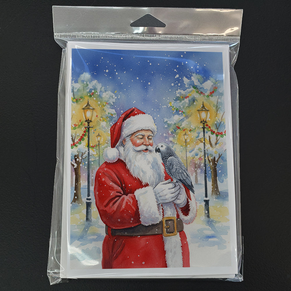 Congo African Grey Parrot with Santa Claus Greeting Cards Pack of 8 Blank Cards with Envelopes Whimsical A7 Size 5x7