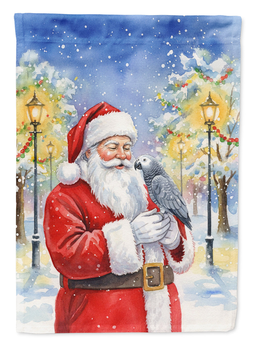 Congo African Grey Parrot with Santa Claus Garden Flag Mailbox Decorative Yard Banner Outside Patio Artwork for Flower Beds, Garden Size, Multicolor
