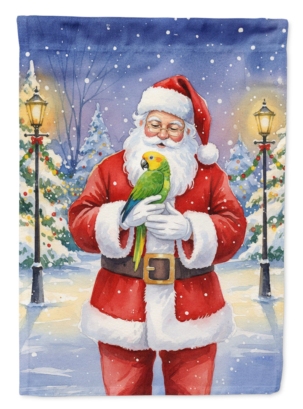 Double Yellow Headed Amazon Parrot with Santa Claus Garden Flag Mailbox Decorative Yard Banner Outside Patio Artwork for Flower Beds, Garden Size, Multicolor