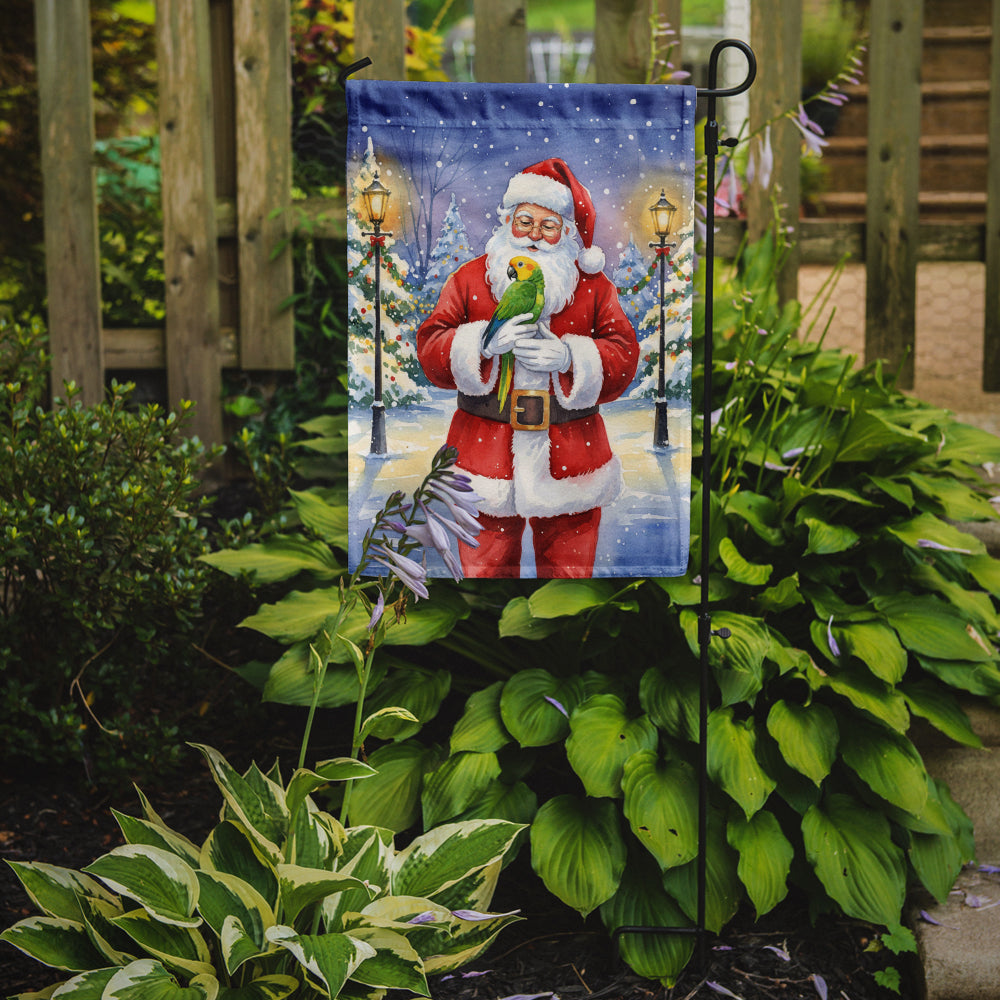 Double Yellow Headed Amazon Parrot with Santa Claus Garden Flag Mailbox Decorative Yard Banner Outside Patio Artwork for Flower Beds, Garden Size, Multicolor