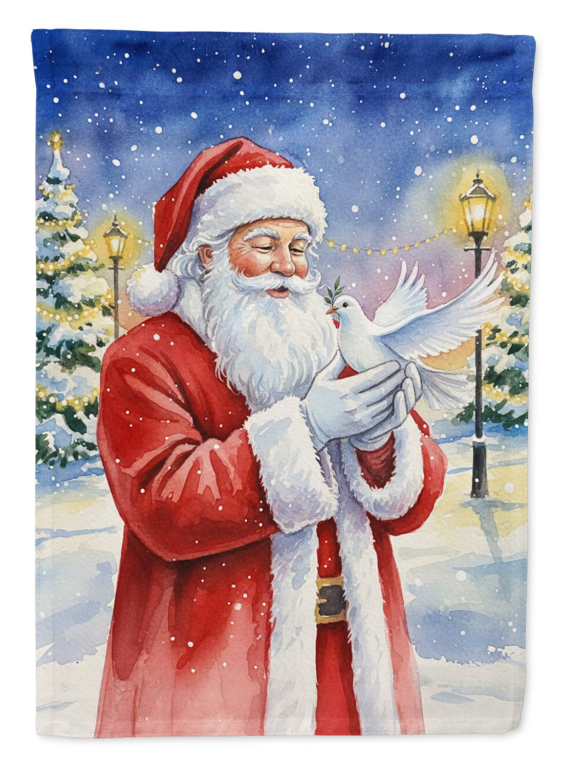 Dove with Santa Claus House Flag 28x40 Porch Sleeve Pole Decorative Outside Yard Banner Artwork Wall Hanging, Polyester