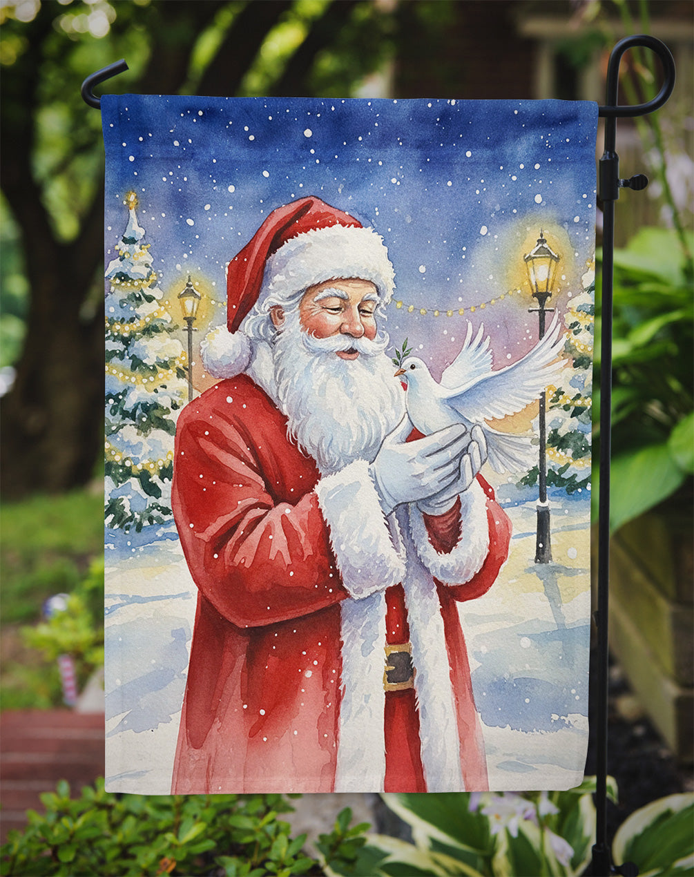 Dove with Santa Claus Garden Flag Mailbox Decorative Yard Banner Outside Patio Artwork for Flower Beds, Garden Size, Multicolor