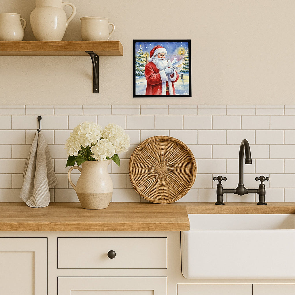 Dove with Santa Claus Framed Metal Print Bathroom, Kitchen, Office, Home Decor Wall Art Ready to Hang, Square, 8X8