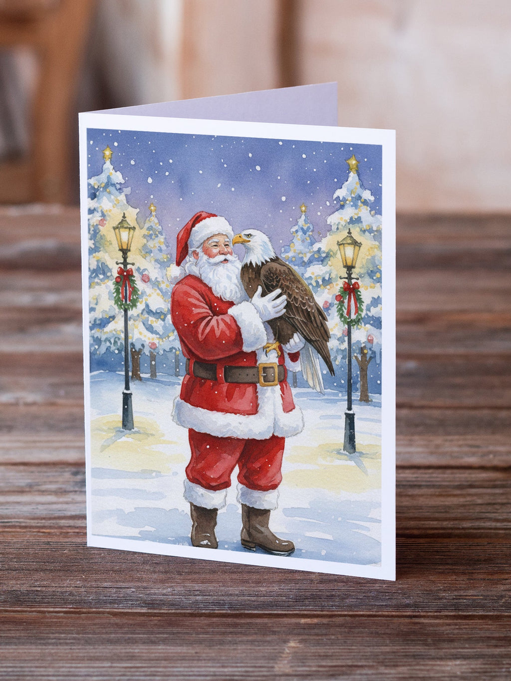 Eagle with Santa Claus Greeting Cards Pack of 8 Blank Cards with Envelopes Whimsical A7 Size 5x7