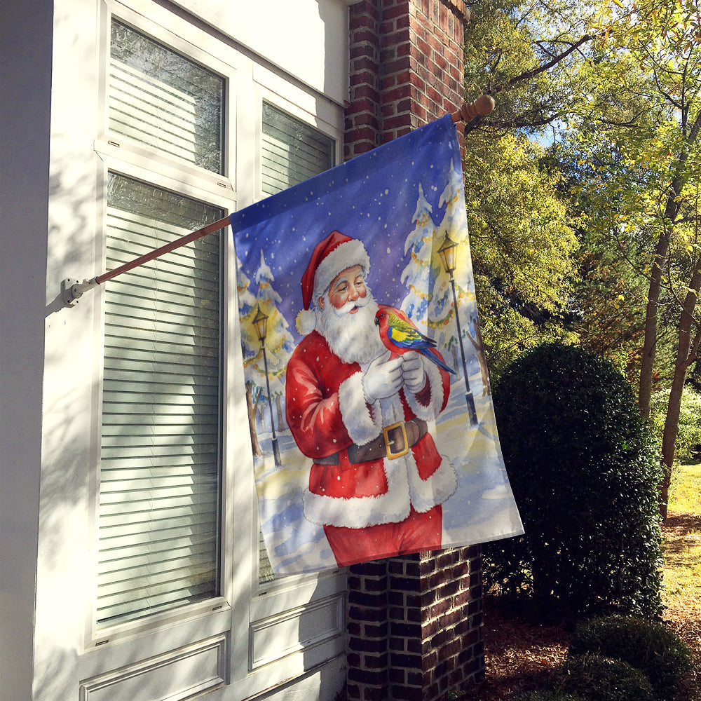 Eastern Rosella with Santa Claus House Flag 28x40 Porch Sleeve Pole Decorative Outside Yard Banner Artwork Wall Hanging, Polyester