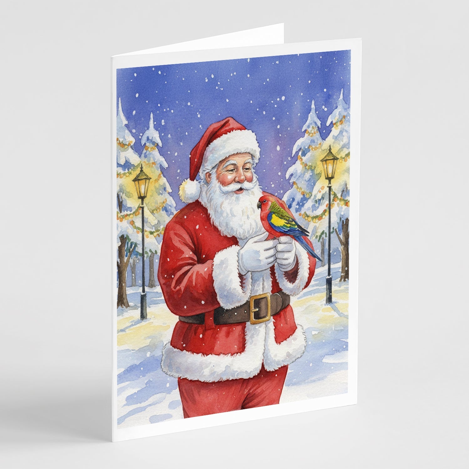 Eastern Rosella with Santa Claus Greeting Cards Pack of 8 Blank Cards with Envelopes Whimsical A7 Size 5x7