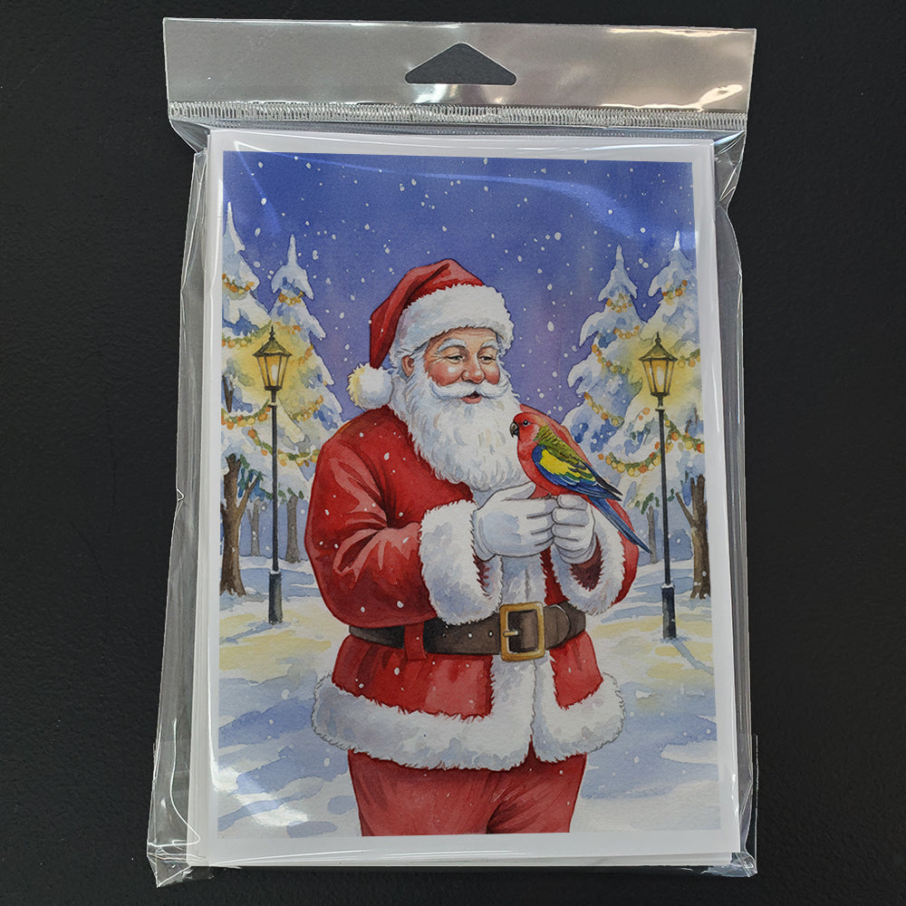 Eastern Rosella with Santa Claus Greeting Cards Pack of 8 Blank Cards with Envelopes Whimsical A7 Size 5x7