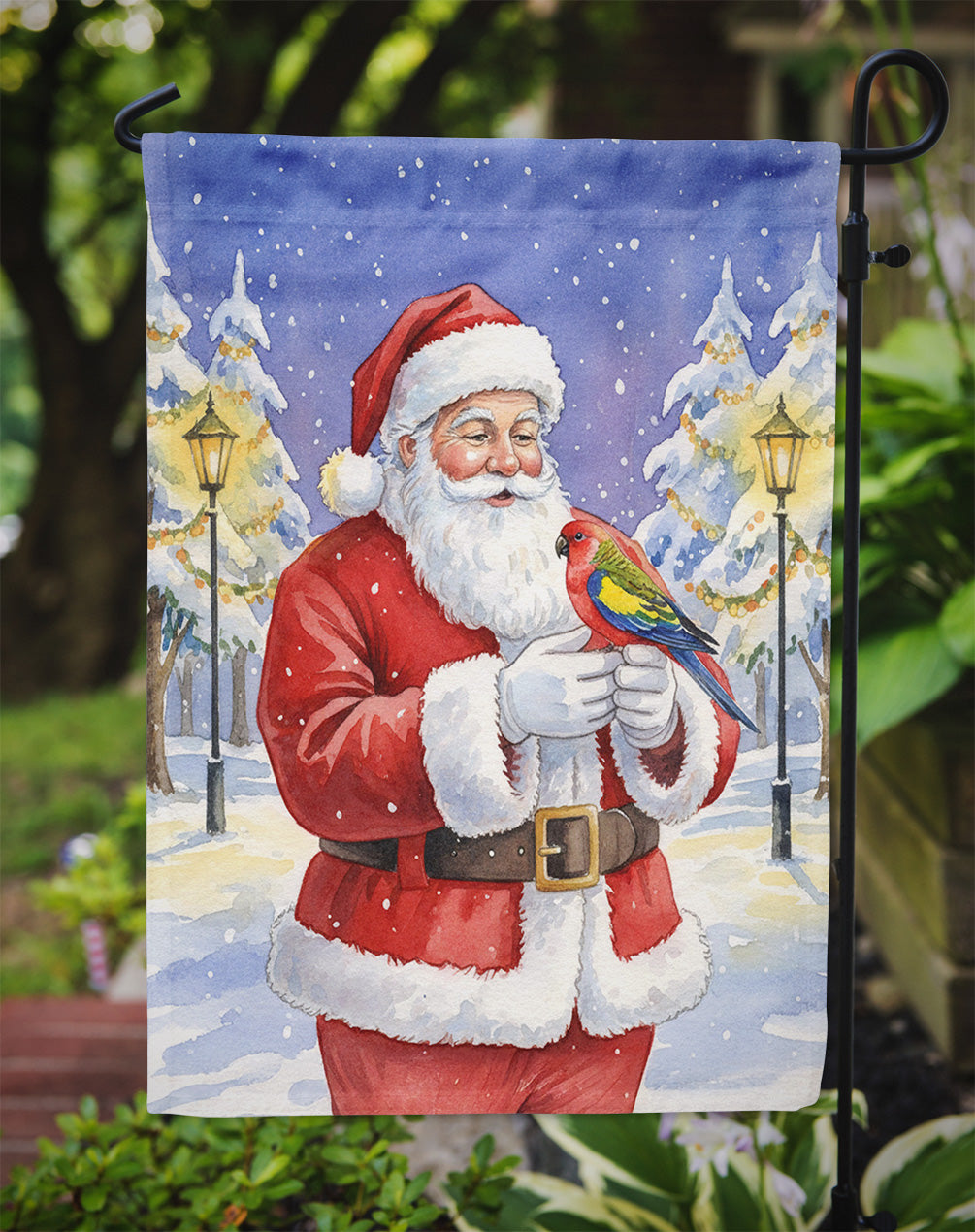 Eastern Rosella with Santa Claus Garden Flag Mailbox Decorative Yard Banner Outside Patio Artwork for Flower Beds, Garden Size, Multicolor