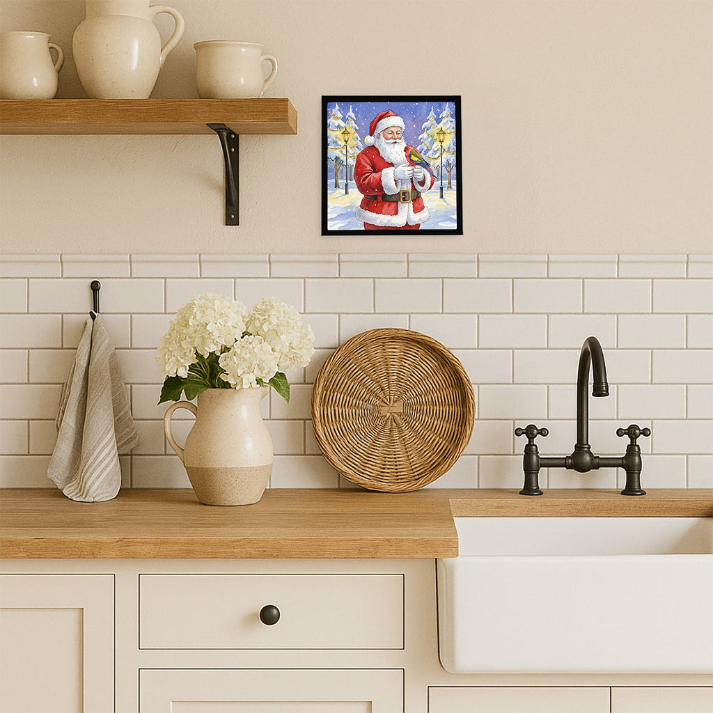 Eastern Rosella with Santa Claus Framed Metal Print Bathroom, Kitchen, Office, Home Decor Wall Art Ready to Hang, Square, 8X8