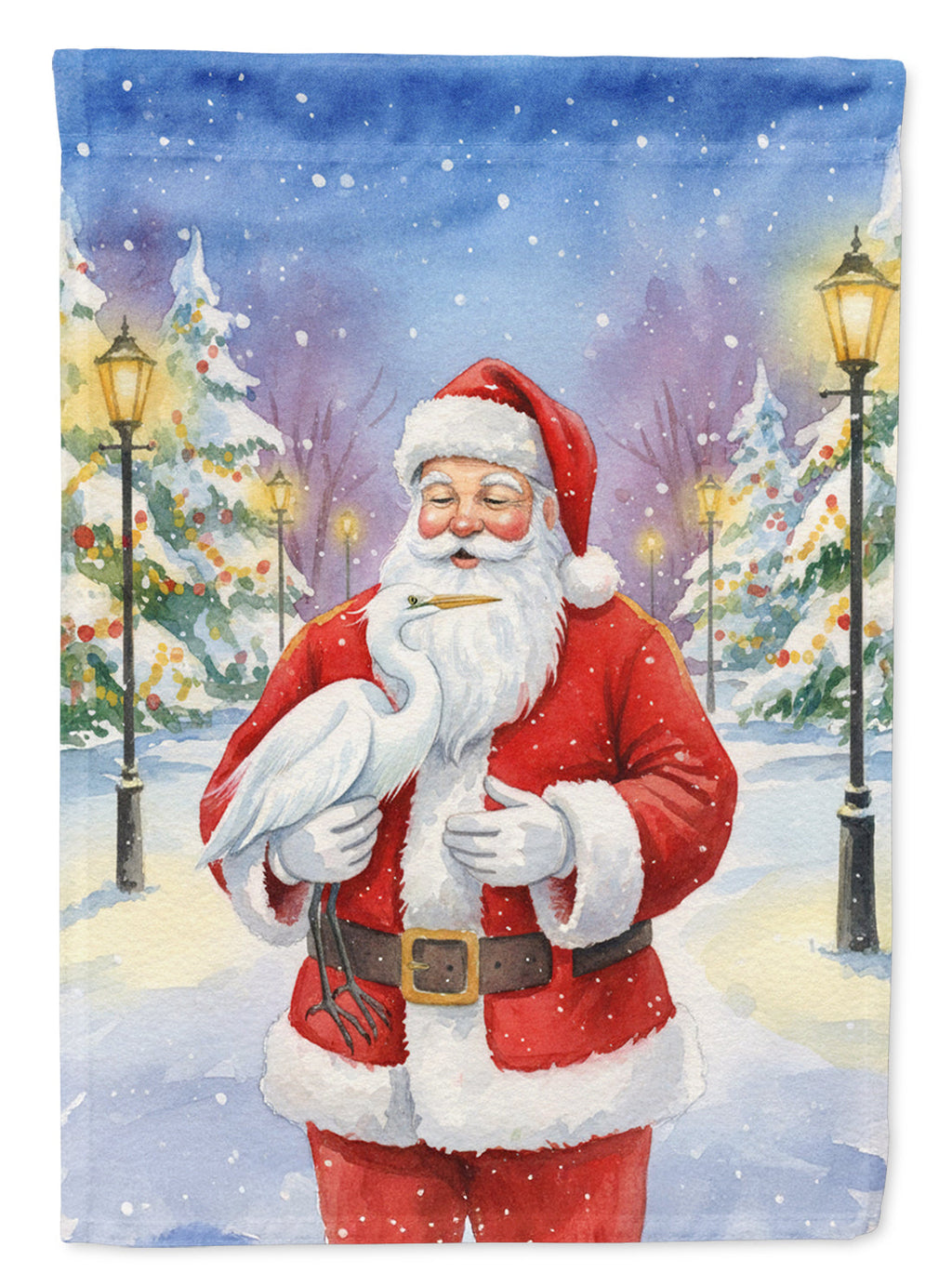 Egret with Santa Claus House Flag 28x40 Porch Sleeve Pole Decorative Outside Yard Banner Artwork Wall Hanging, Polyester
