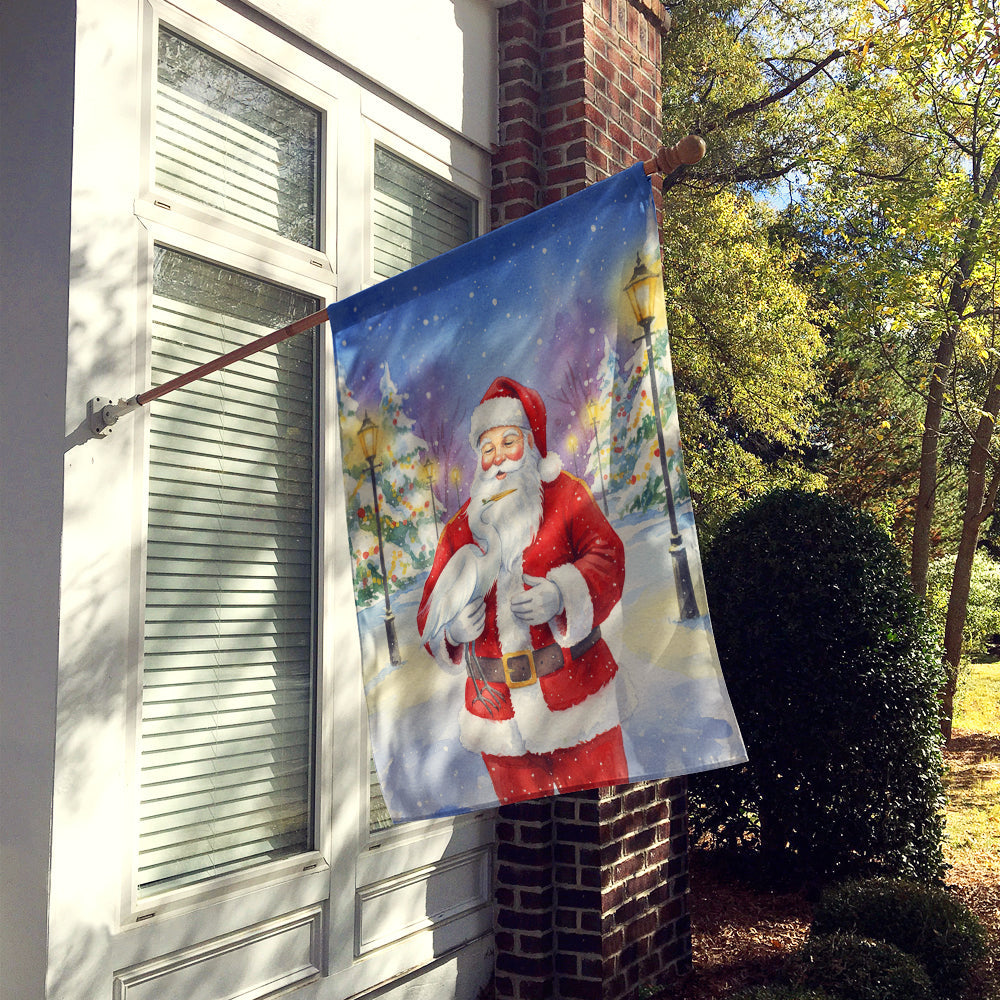 Egret with Santa Claus House Flag 28x40 Porch Sleeve Pole Decorative Outside Yard Banner Artwork Wall Hanging, Polyester