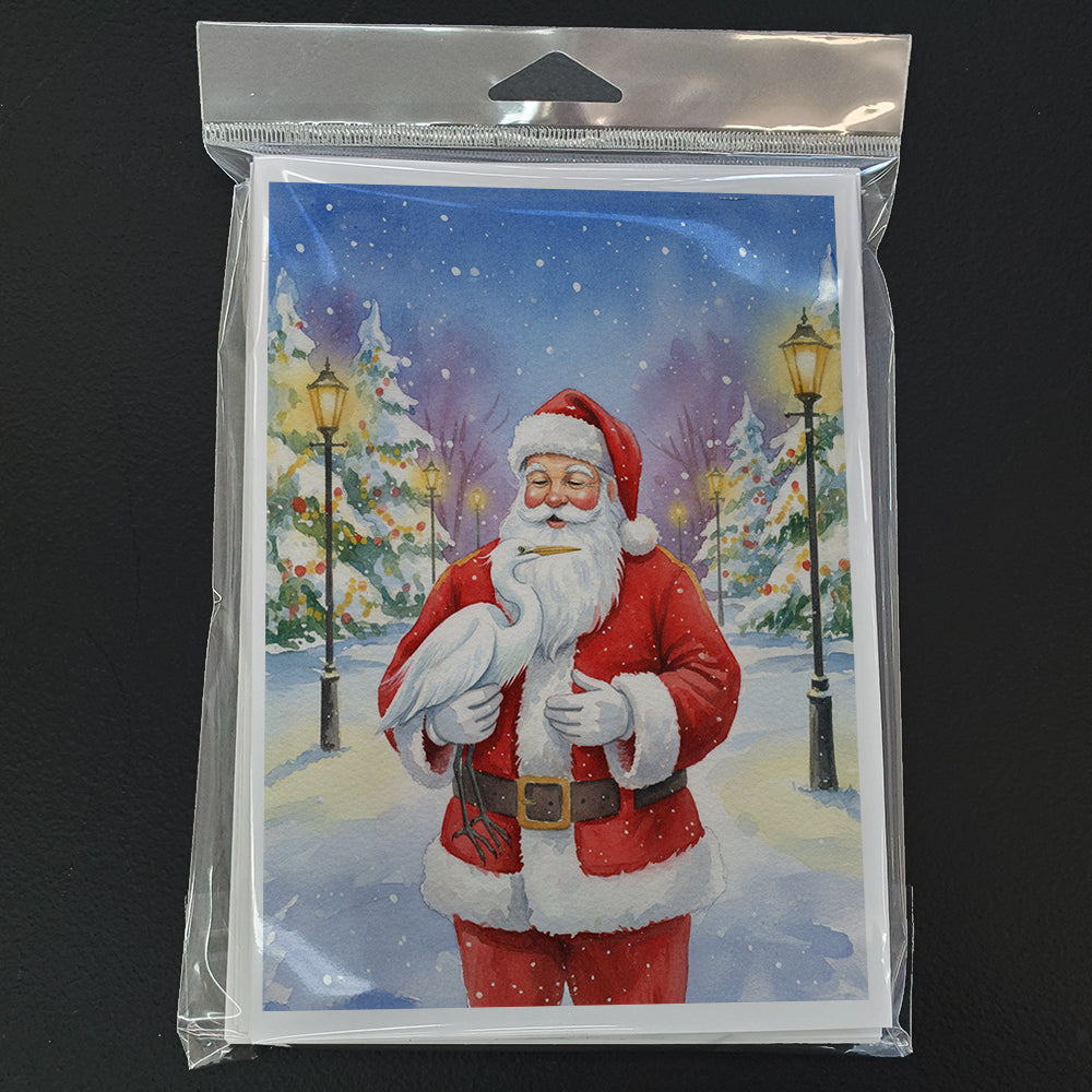 Egret with Santa Claus Greeting Cards Pack of 8 Blank Cards with Envelopes Whimsical A7 Size 5x7