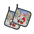 Egret with Santa Claus Pot Holder Set of 2 Heat Resistant Quilted Hot Pads 7.5 x 7.5 Inch, Insulated Kitchen Trivets for Cooking & Baking