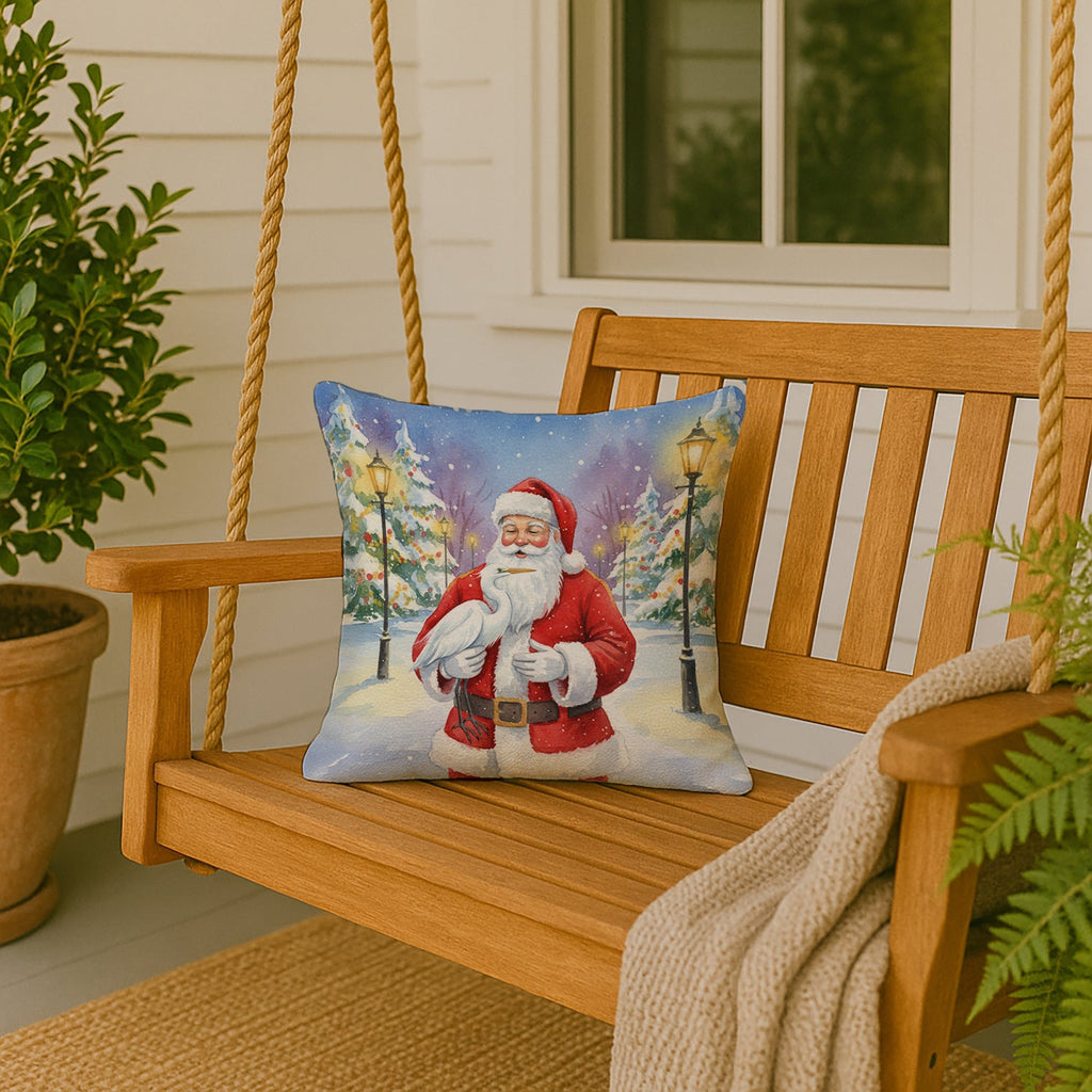 Egret with Santa Claus Decorative Throw Pillow 18x18 Indoor Outdoor Accent Cushion, Fabric Cover with Insert for Sofa, Bed, Porch & Living Room