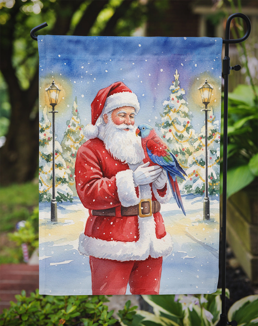 Female Eclectus with Santa Claus Garden Flag Mailbox Decorative Yard Banner Outside Patio Artwork for Flower Beds, Garden Size, Multicolor