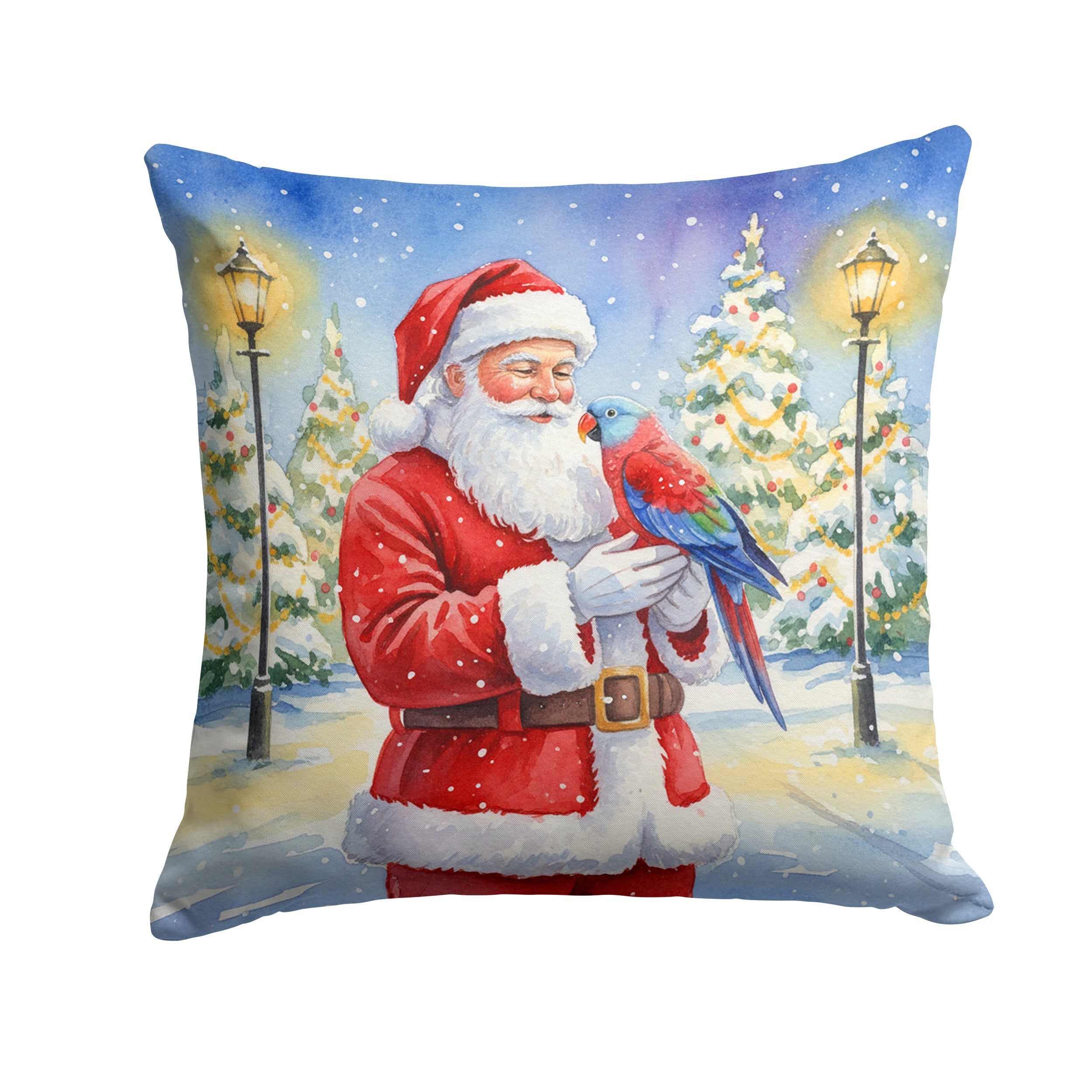 Female Eclectus with Santa Claus Decorative Throw Pillow 14x14 Indoor Outdoor Accent Cushion, Fabric Cover with Insert for Sofa, Bed, Porch & Living Room
