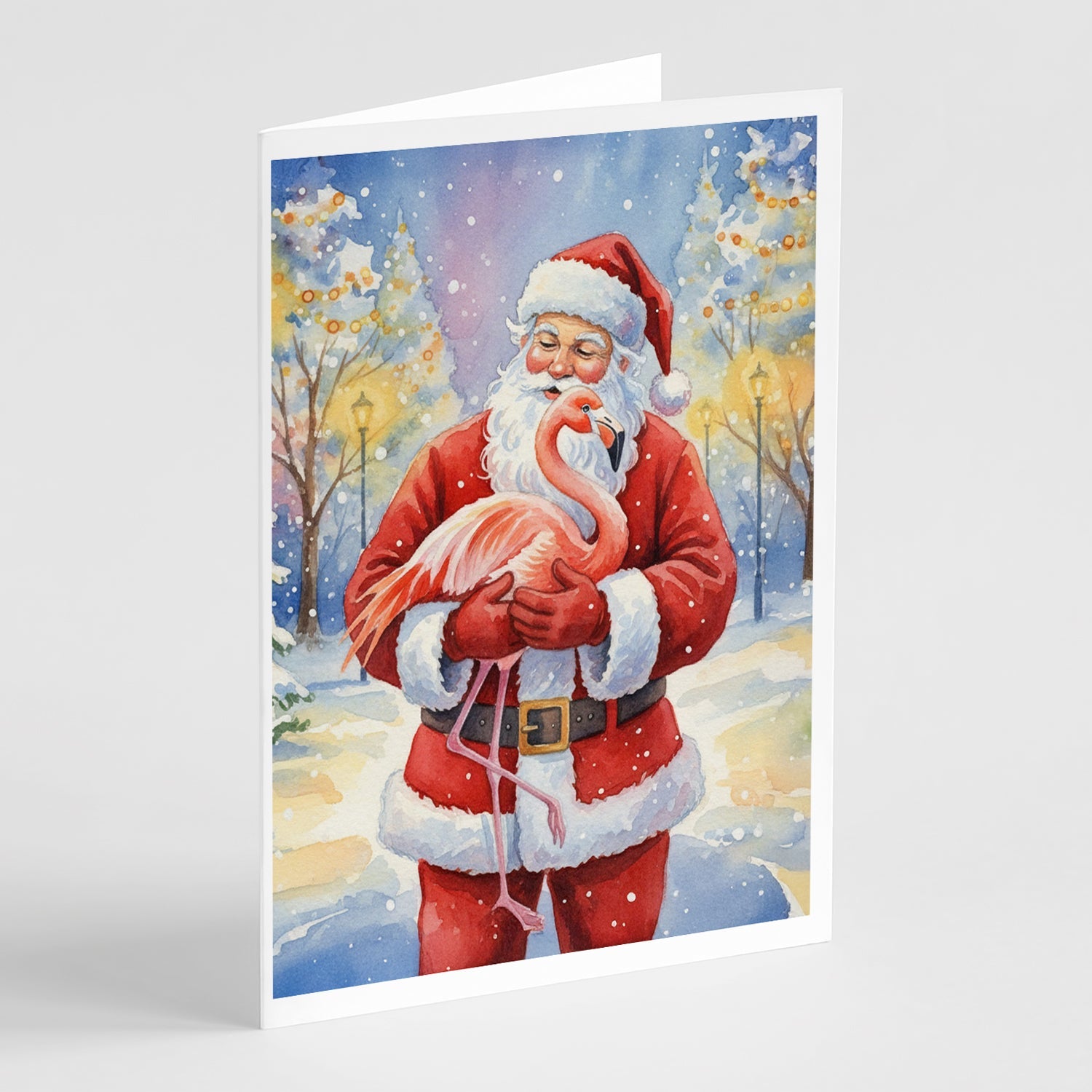 Flamingo with Santa Claus Greeting Cards Pack of 8 Blank Cards with Envelopes Whimsical A7 Size 5x7