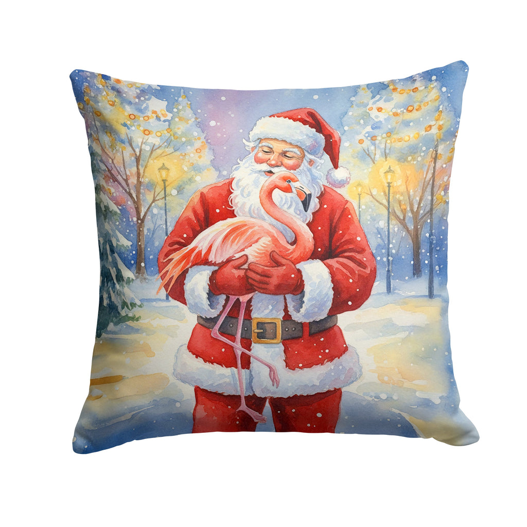 Flamingo with Santa Claus Decorative Throw Pillow 18x18 Indoor Outdoor Accent Cushion, Fabric Cover with Insert for Sofa, Bed, Porch & Living Room