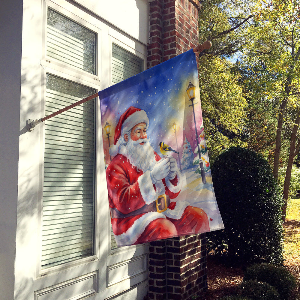 Goldfinch with Santa Claus House Flag 28x40 Porch Sleeve Pole Decorative Outside Yard Banner Artwork Wall Hanging, Polyester
