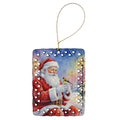 Goldfinch with Santa Claus Porcelain Ornament Christmas Tree Hanging Decorations for Home Christmas Holiday, Rectangle, Gift, Multicolor