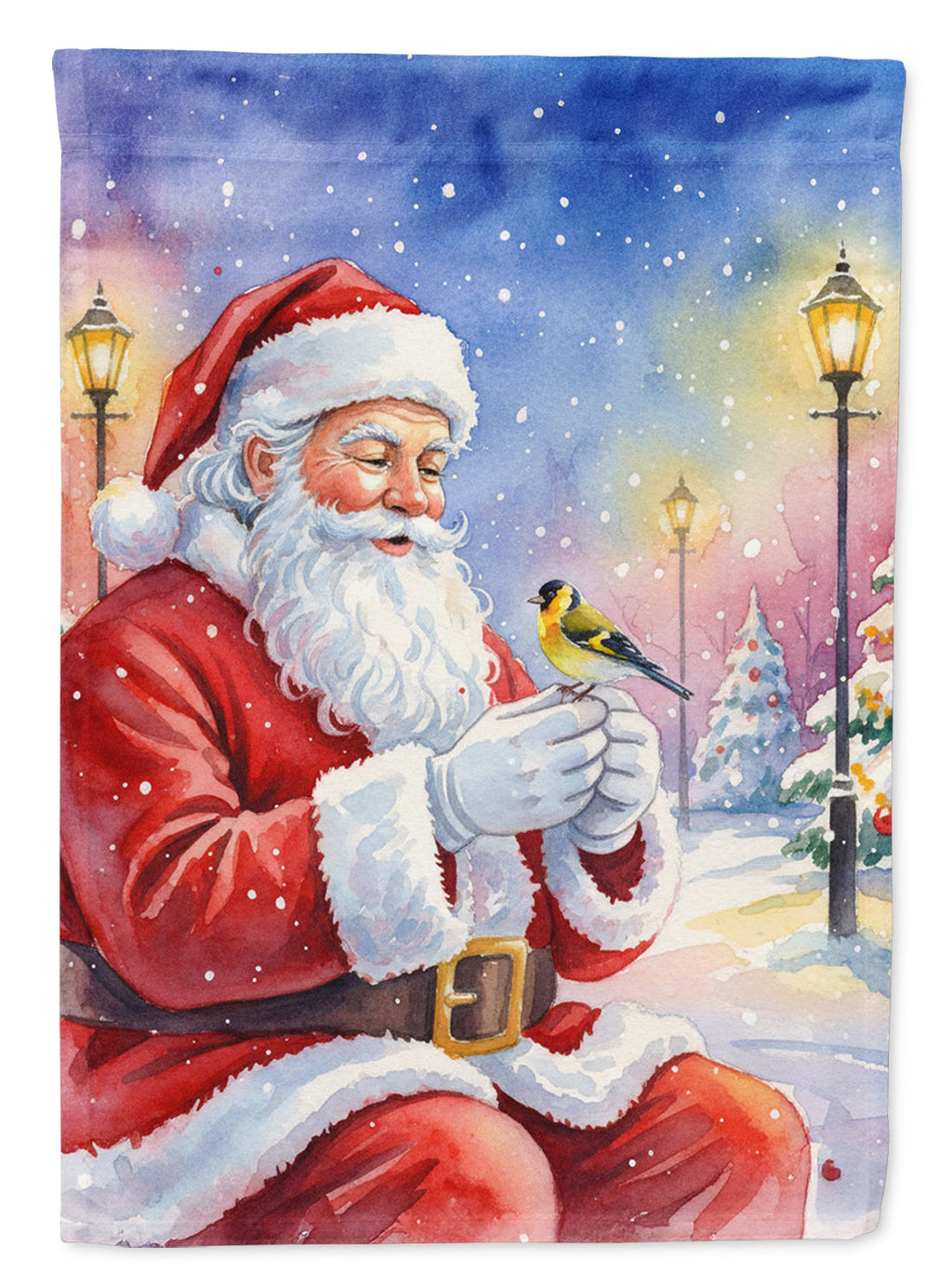Goldfinch with Santa Claus Garden Flag Mailbox Decorative Yard Banner Outside Patio Artwork for Flower Beds, Garden Size, Multicolor