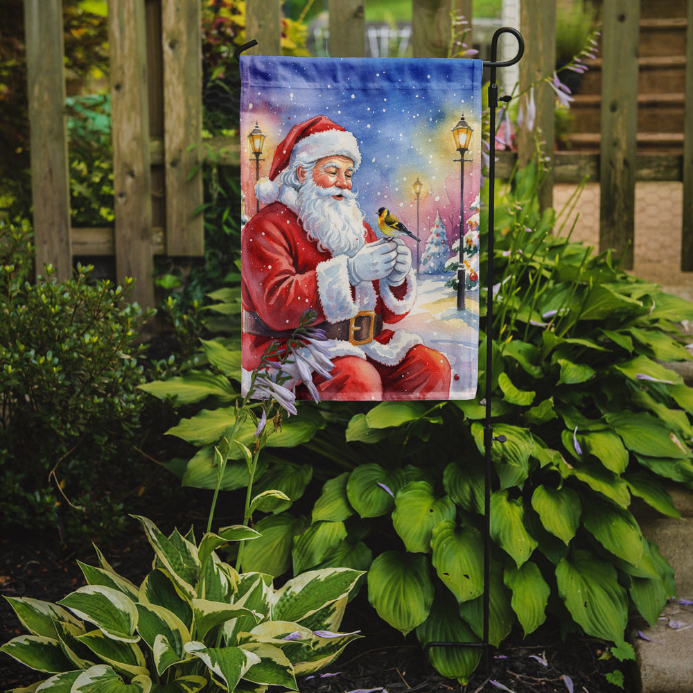 Goldfinch with Santa Claus Garden Flag Mailbox Decorative Yard Banner Outside Patio Artwork for Flower Beds, Garden Size, Multicolor