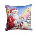 Goldfinch with Santa Claus Decorative Throw Pillow 14x14 Indoor Outdoor Accent Cushion, Fabric Cover with Insert for Sofa, Bed, Porch & Living Room