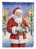 Green Quaker Parrot with Santa Claus House Flag 28x40 Porch Sleeve Pole Decorative Outside Yard Banner Artwork Wall Hanging, Polyester
