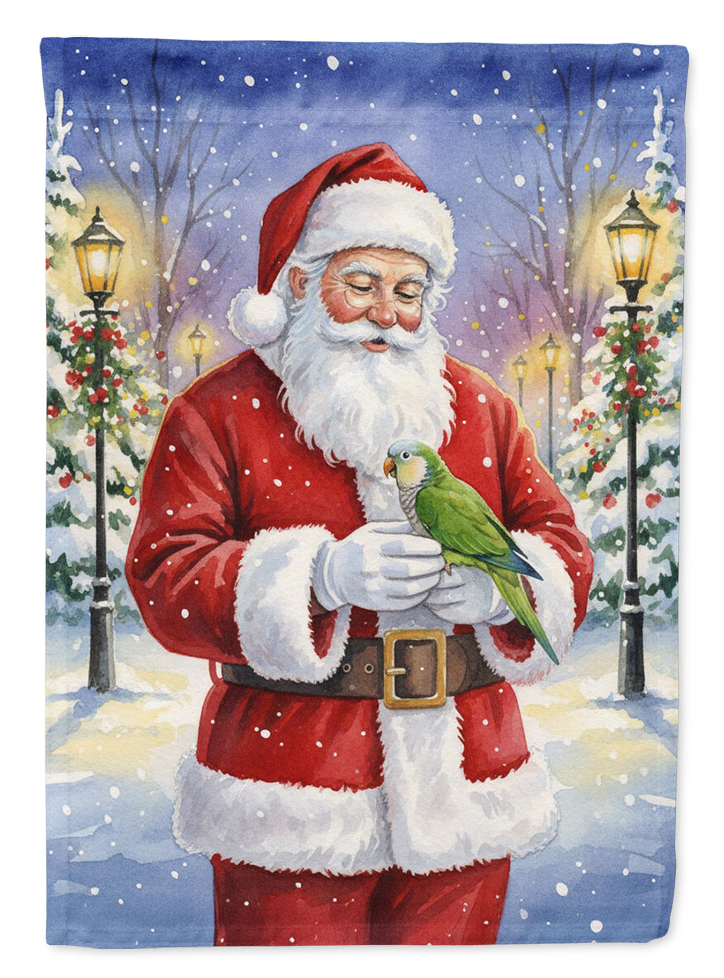 Green Quaker Parrot with Santa Claus Garden Flag Mailbox Decorative Yard Banner Outside Patio Artwork for Flower Beds, Garden Size, Multicolor