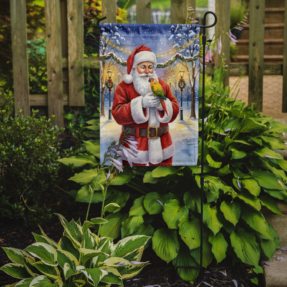Green Cheeked Conure Parrot with Santa Claus Garden Flag Mailbox Decorative Yard Banner Outside Patio Artwork for Flower Beds, Garden Size, Multicolor