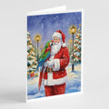 Green Winged Macaw Parrot with Santa Claus Greeting Cards Pack of 8 Blank Cards with Envelopes Whimsical A7 Size 5x7