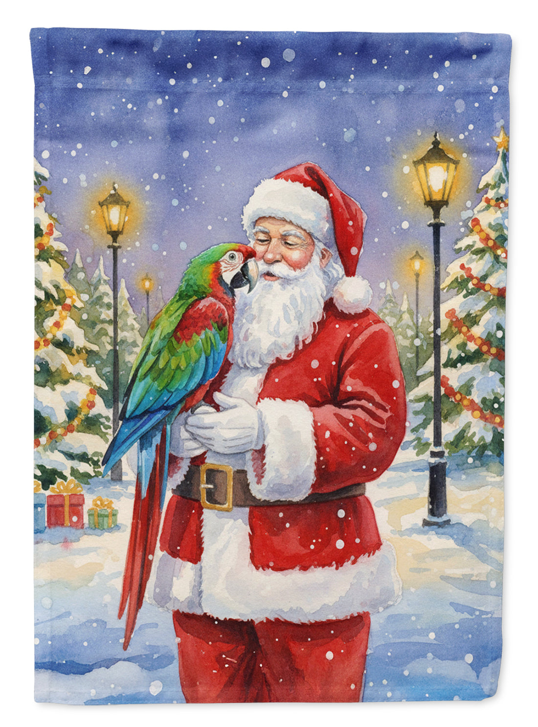 Green Winged Macaw Parrot with Santa Claus Garden Flag Mailbox Decorative Yard Banner Outside Patio Artwork for Flower Beds, Garden Size, Multicolor