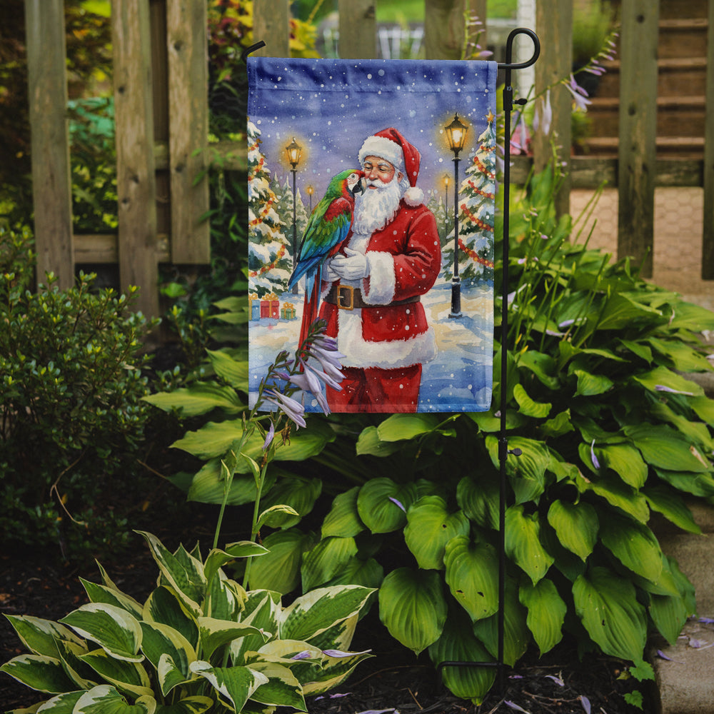 Green Winged Macaw Parrot with Santa Claus Garden Flag Mailbox Decorative Yard Banner Outside Patio Artwork for Flower Beds, Garden Size, Multicolor