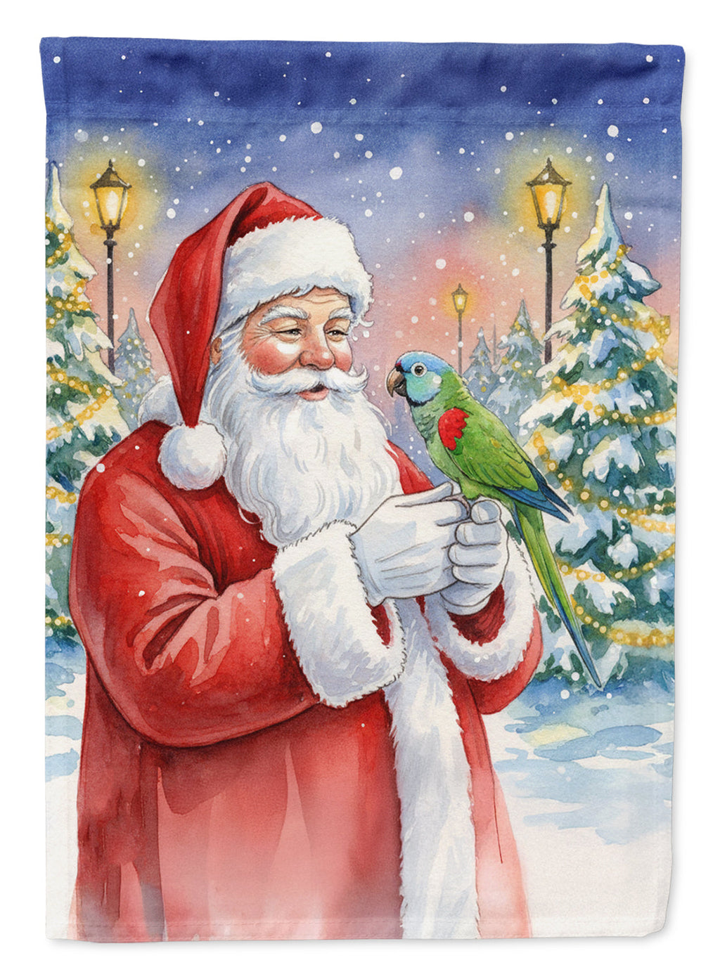 Hahn’s Macaw Parrot with Santa Claus House Flag 28x40 Porch Sleeve Pole Decorative Outside Yard Banner Artwork Wall Hanging, Polyester