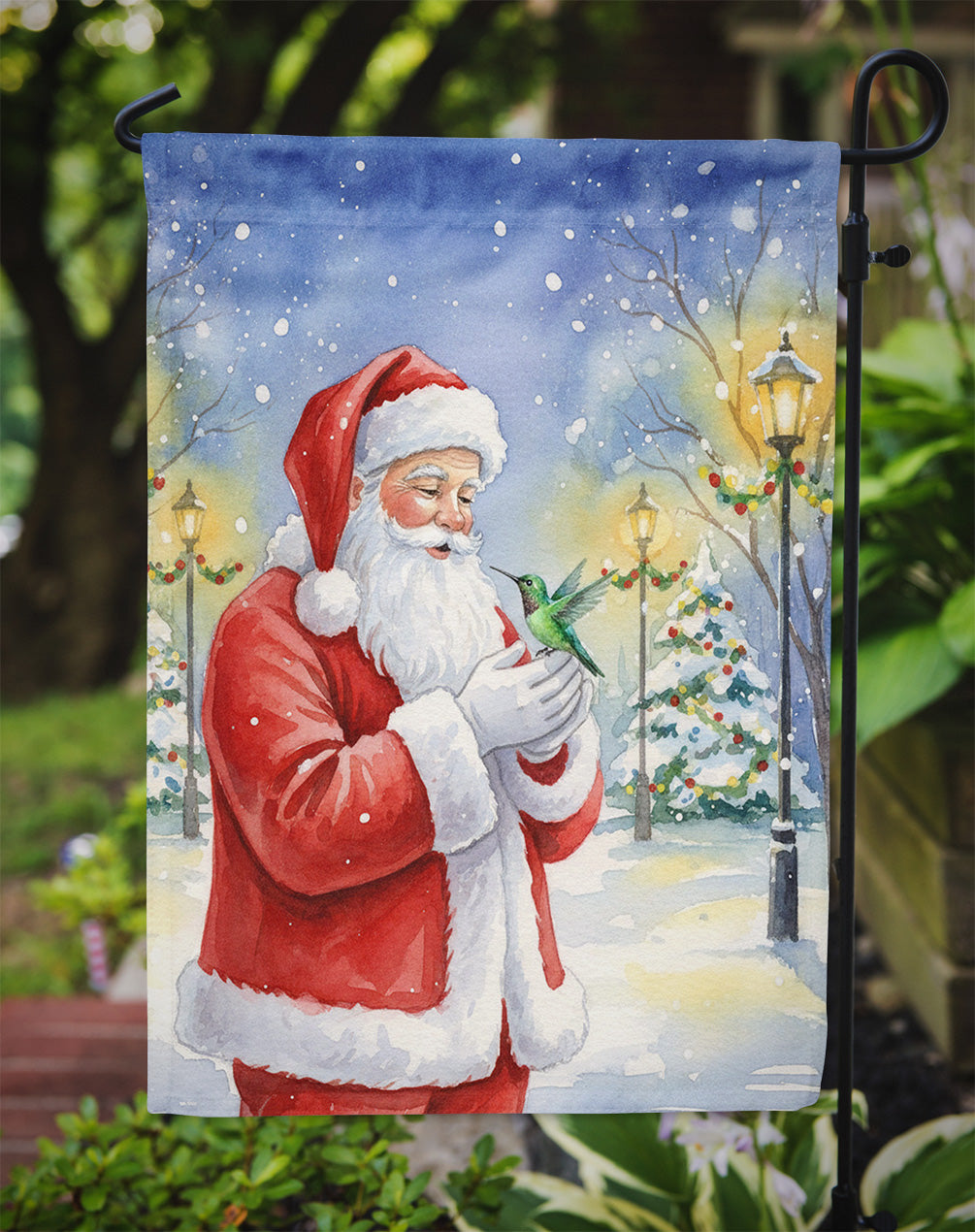 Hummingbird with Santa Claus Garden Flag Mailbox Decorative Yard Banner Outside Patio Artwork for Flower Beds, Garden Size, Multicolor