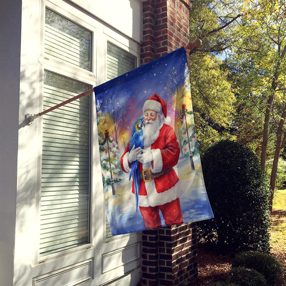 Hyacinth Macaw with Santa Claus House Flag 28x40 Porch Sleeve Pole Decorative Outside Yard Banner Artwork Wall Hanging, Polyester