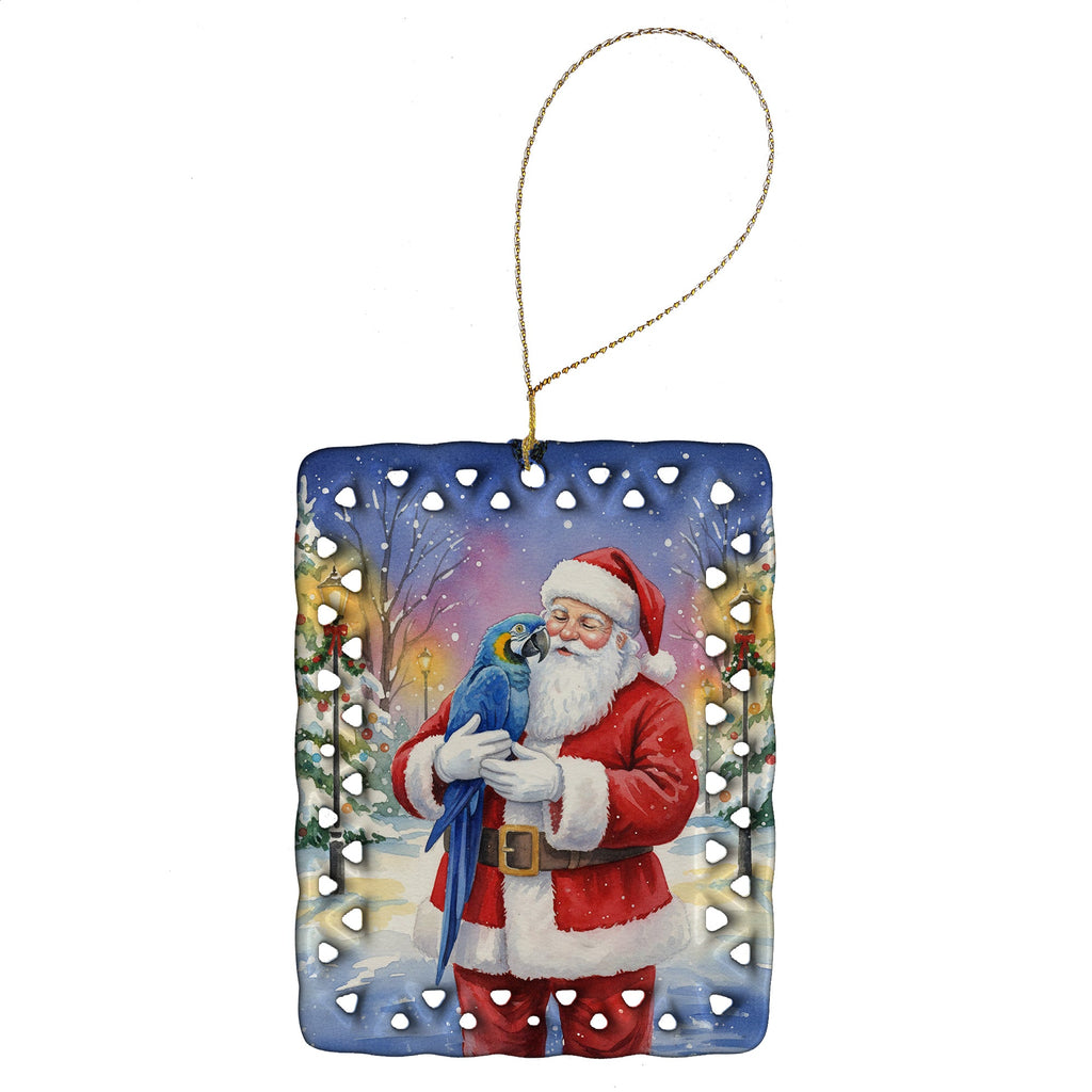 Hyacinth Macaw with Santa Claus Porcelain Ornament Christmas Tree Hanging Decorations for Home Christmas Holiday, Rectangle, Gift, Multicolor
