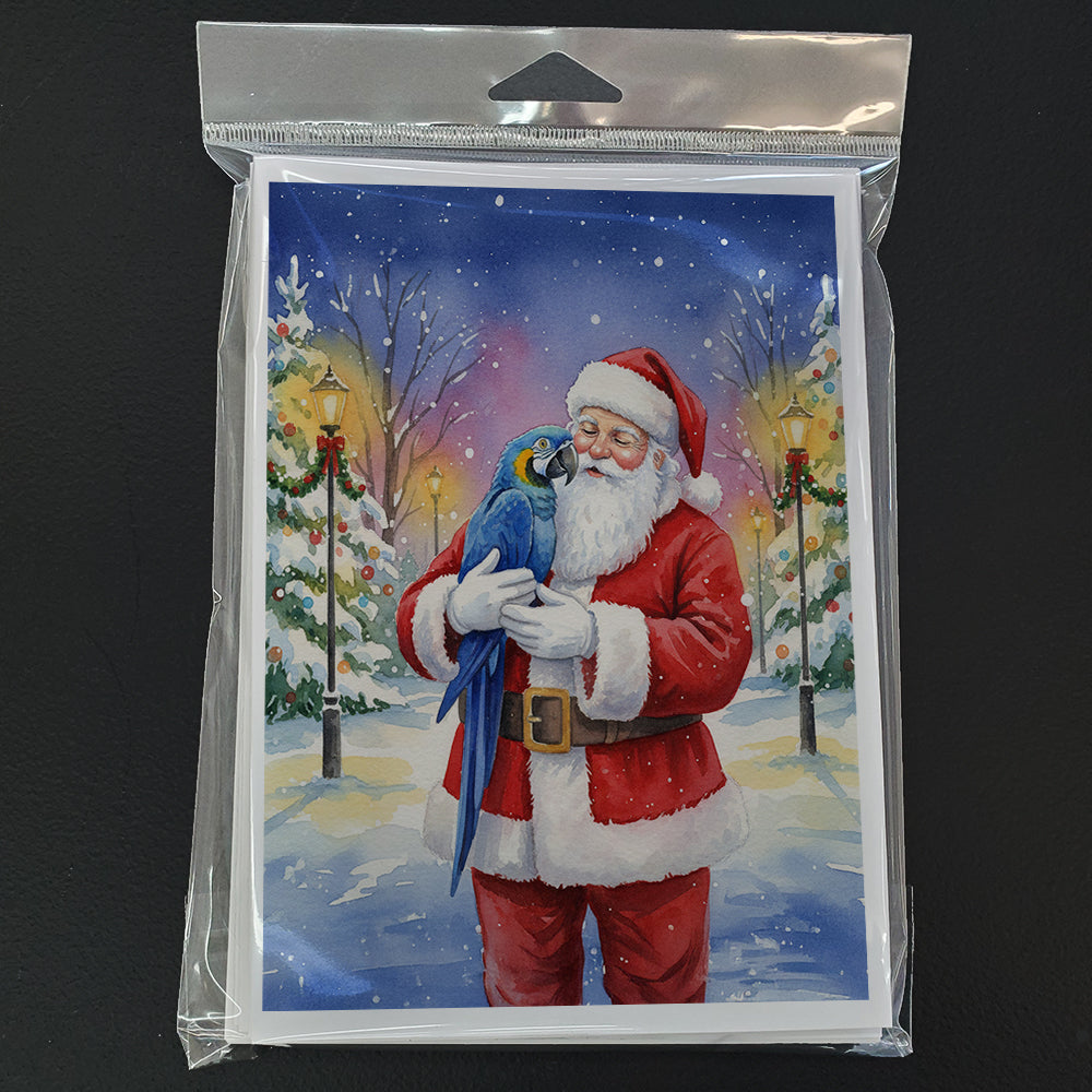 Hyacinth Macaw with Santa Claus Greeting Cards Pack of 8 Blank Cards with Envelopes Whimsical A7 Size 5x7