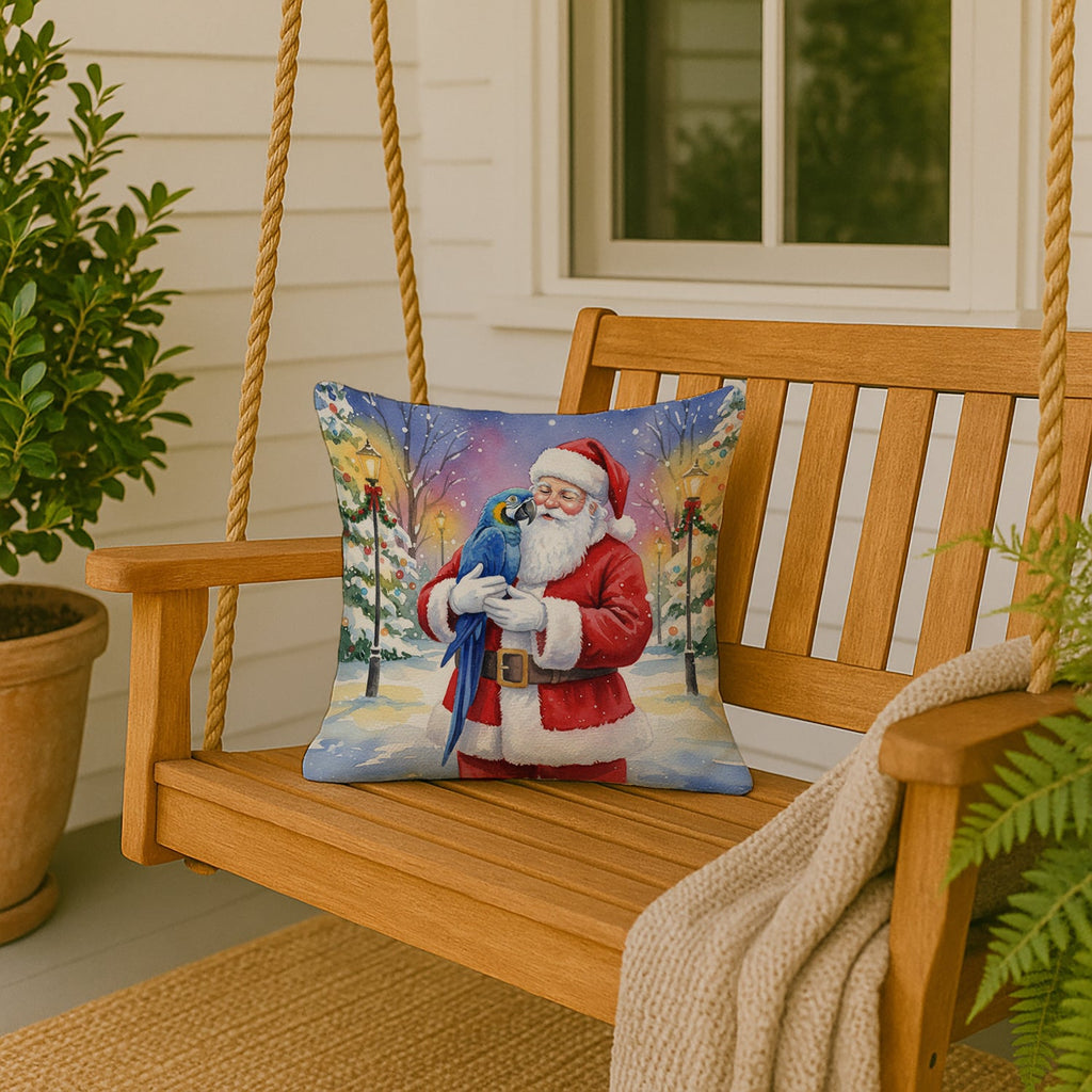 Hyacinth Macaw with Santa Claus Decorative Throw Pillow 18x18 Indoor Outdoor Accent Cushion, Fabric Cover with Insert for Sofa, Bed, Porch & Living Room