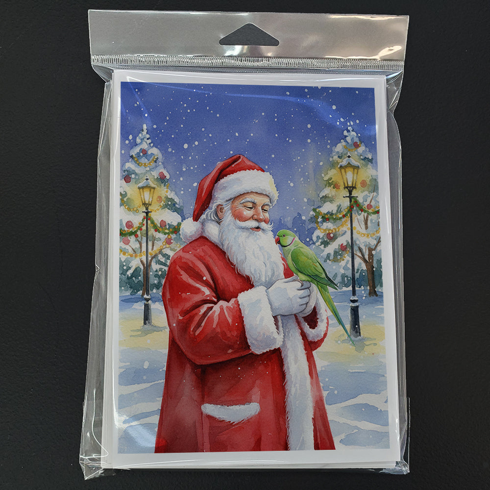 Indian Parakeet with Santa Claus Greeting Cards Pack of 8 Blank Cards with Envelopes Whimsical A7 Size 5x7