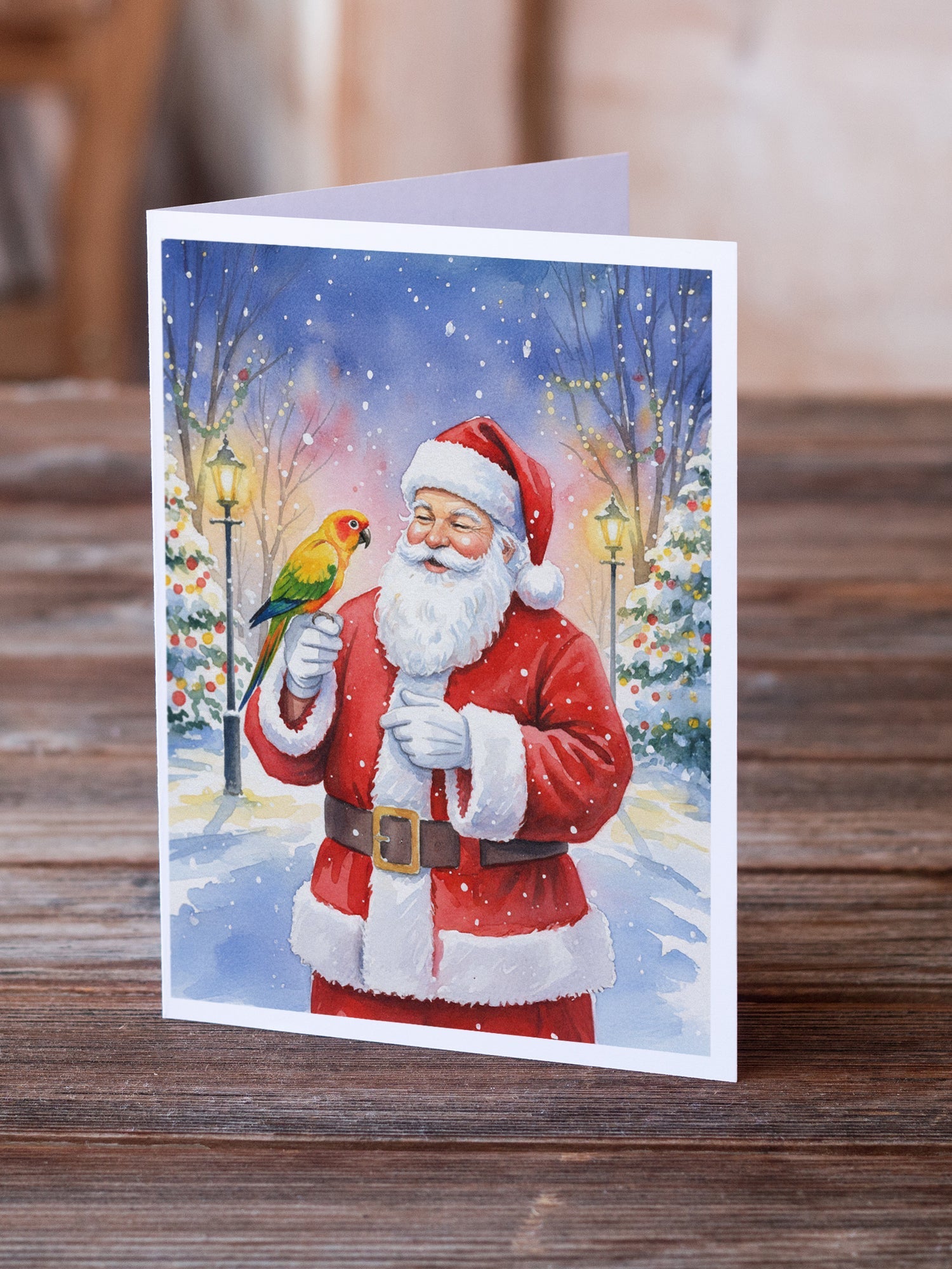 Jenday Conure with Santa Claus Greeting Cards Pack of 8 Blank Cards with Envelopes Whimsical A7 Size 5x7