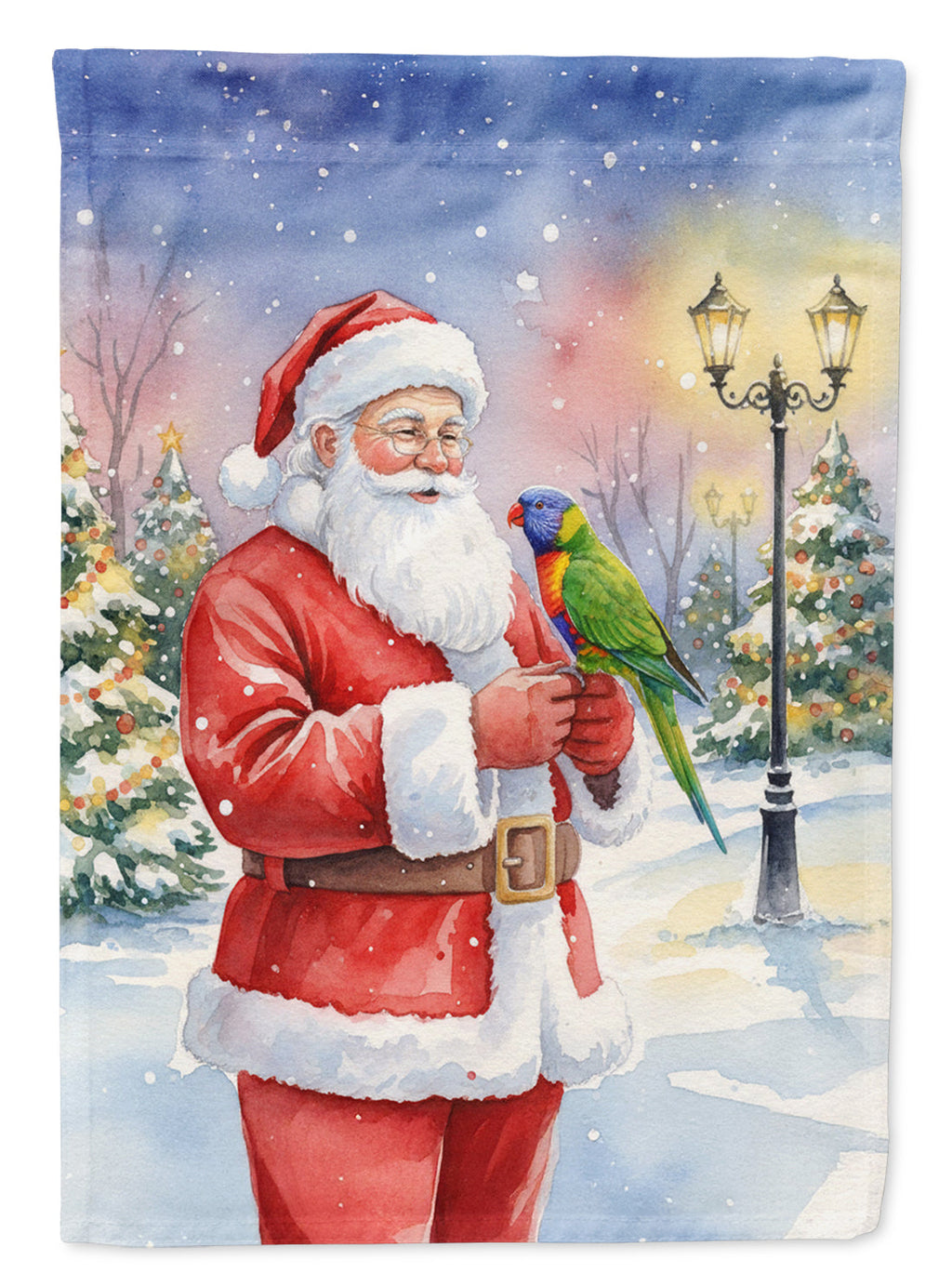 Lorikeet with Santa Claus Garden Flag Mailbox Decorative Yard Banner Outside Patio Artwork for Flower Beds, Garden Size, Multicolor