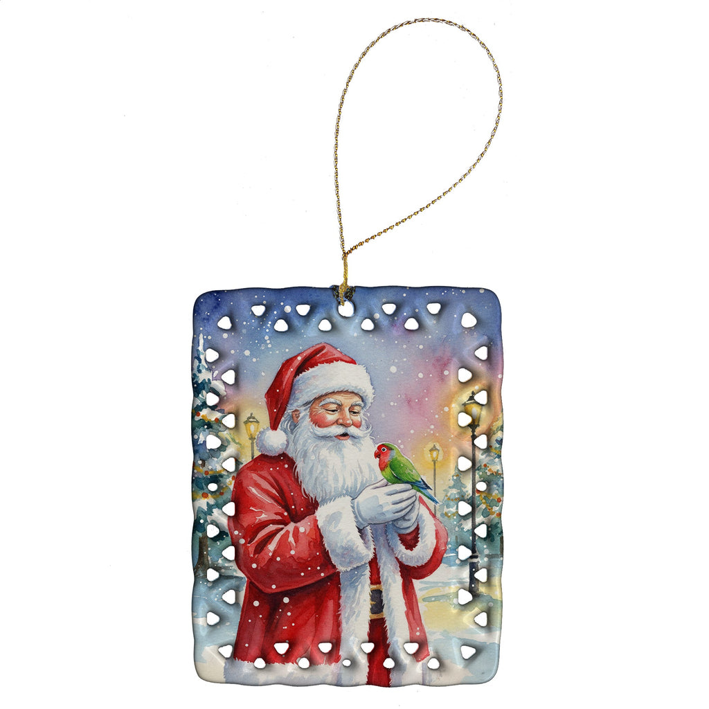 Lovebird with Santa Claus Porcelain Ornament Christmas Tree Hanging Decorations for Home Christmas Holiday, Rectangle, Gift, Multicolor