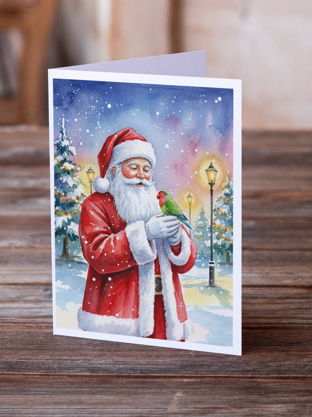 Lovebird with Santa Claus Greeting Cards Pack of 8 Blank Cards with Envelopes Whimsical A7 Size 5x7