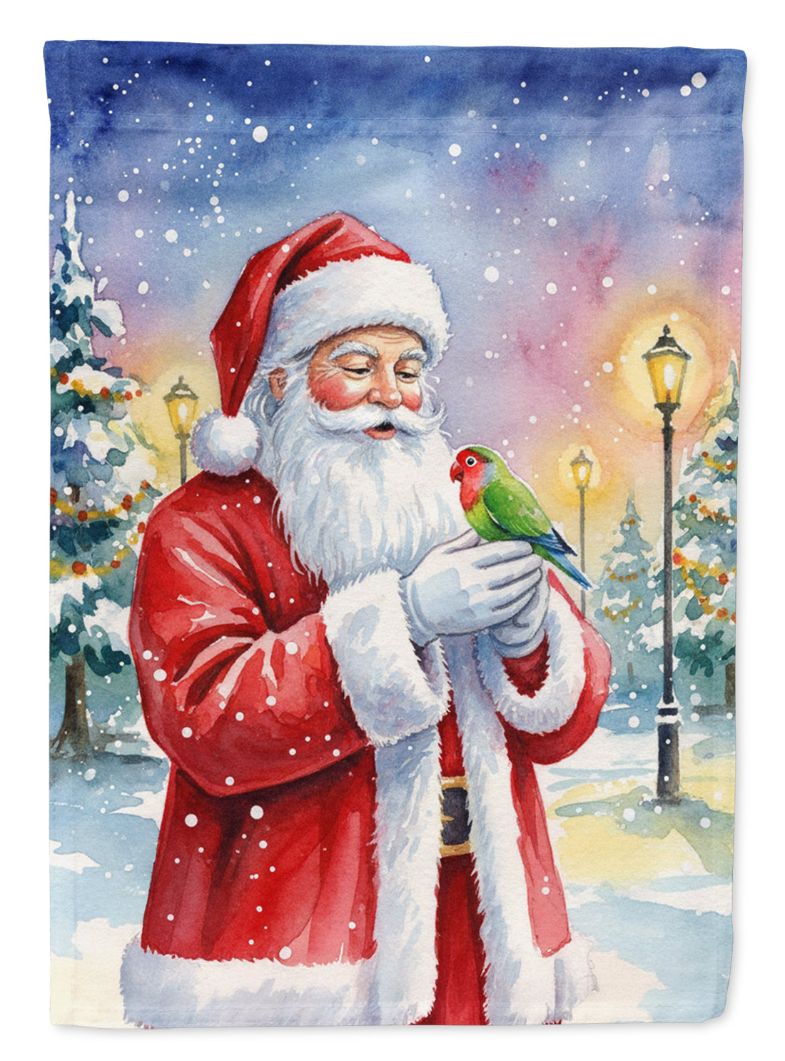 Lovebird with Santa Claus Garden Flag Mailbox Decorative Yard Banner Outside Patio Artwork for Flower Beds, Garden Size, Multicolor