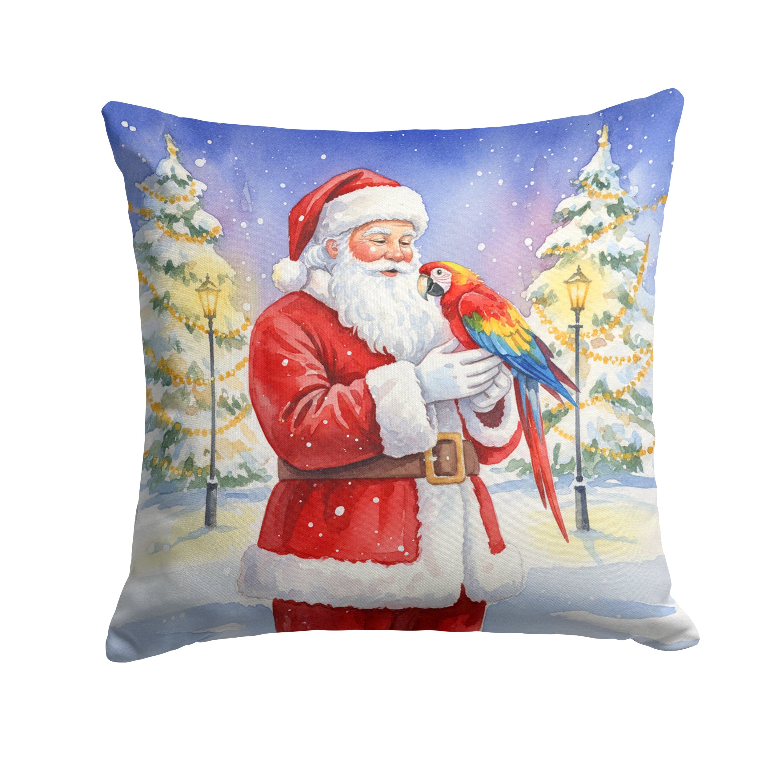 Macaw with Santa Claus Decorative Throw Pillow 18x18 Indoor Outdoor Accent Cushion, Fabric Cover with Insert for Sofa, Bed, Porch & Living Room