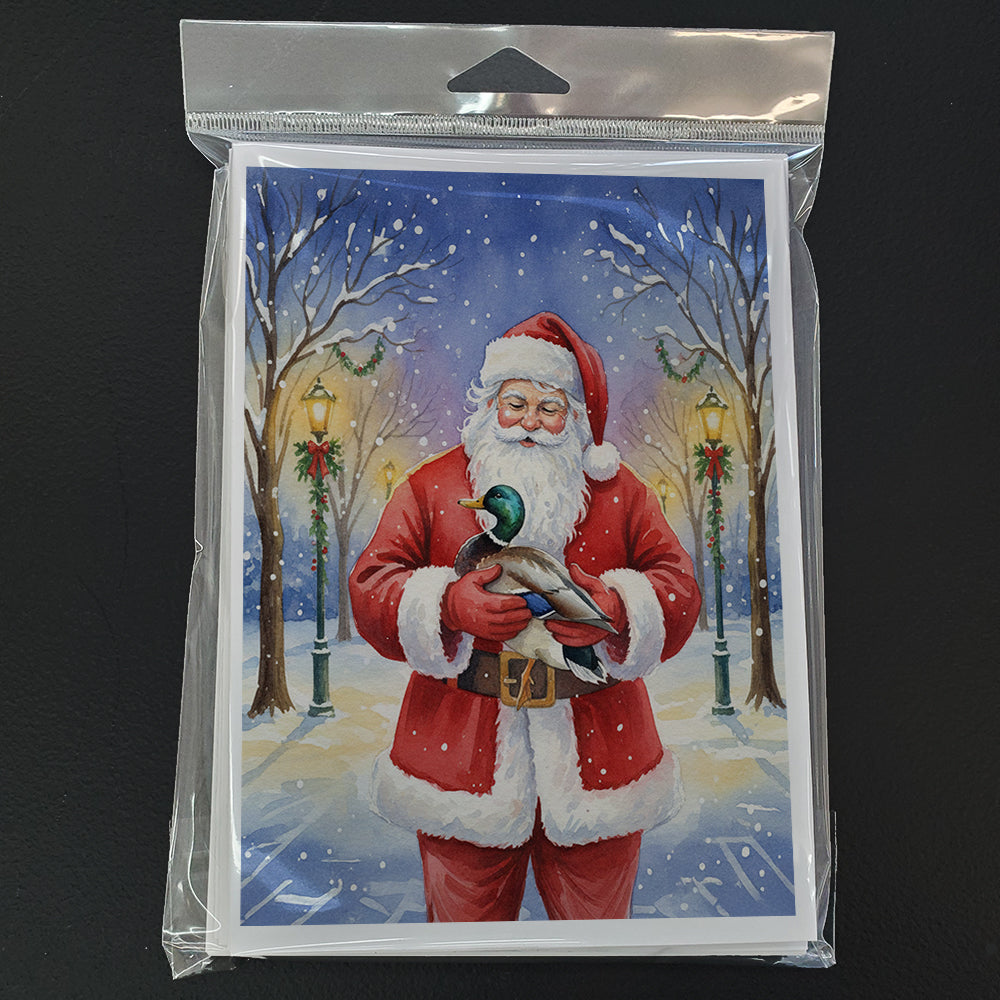 Mallard with Santa Claus Greeting Cards Pack of 8 Blank Cards with Envelopes Whimsical A7 Size 5x7