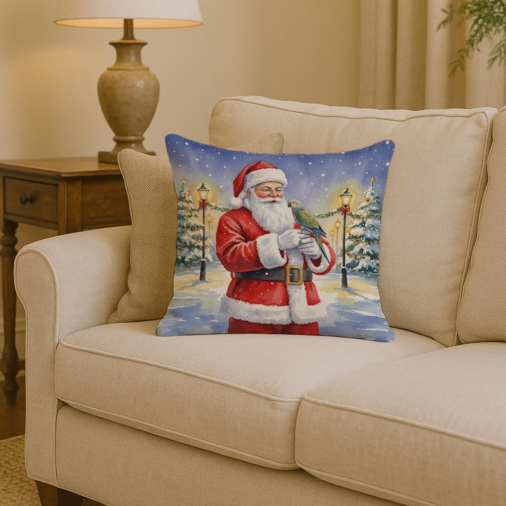 Meyer’s Parrot with Santa Claus Decorative Throw Pillow 14x14 Indoor Outdoor Accent Cushion, Fabric Cover with Insert for Sofa, Bed, Porch & Living Room